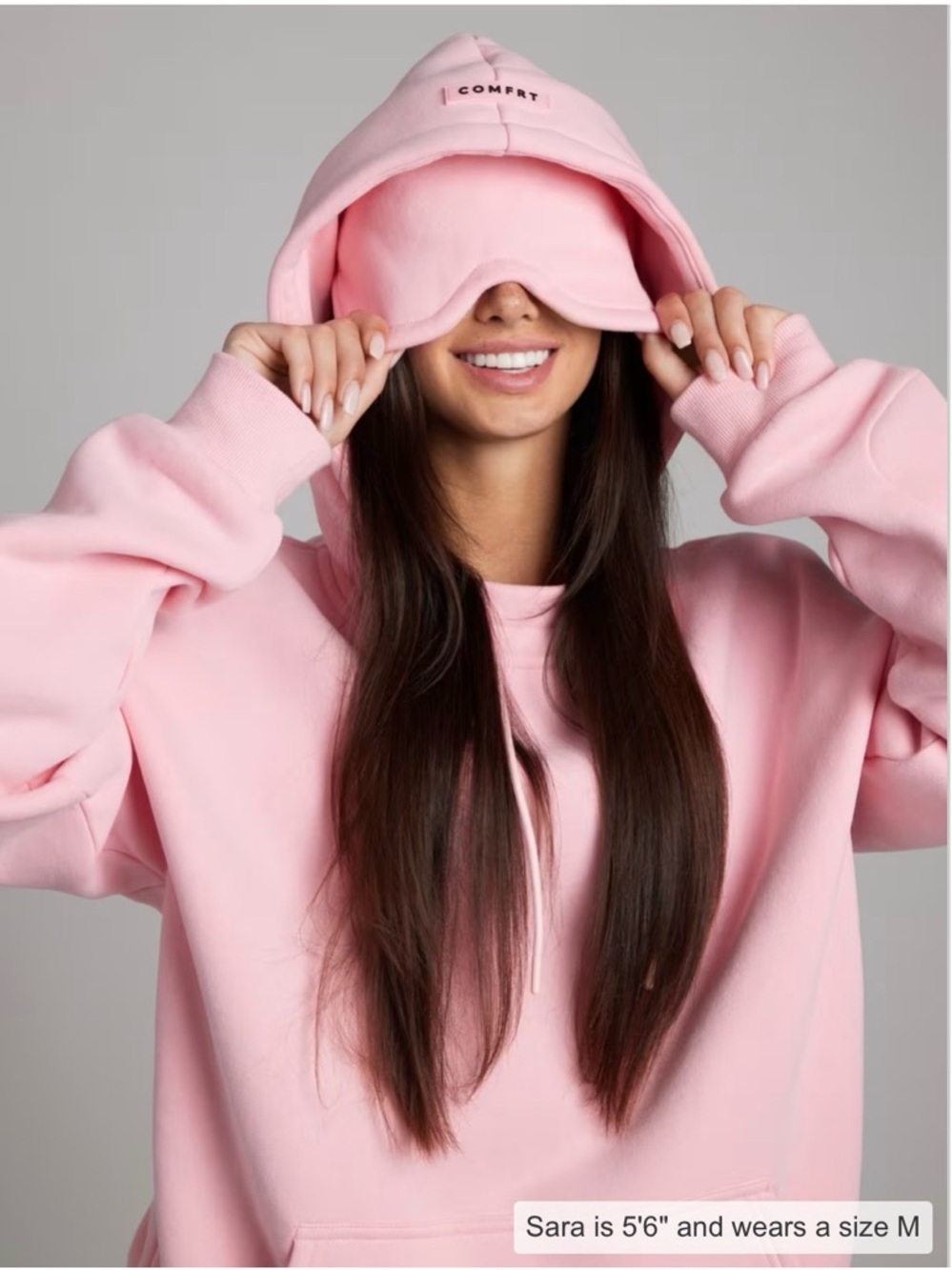 Comfrt Pink Hooded Sweatshirt with Sleep Mask -Airplane Mode Travel Hoodie NWT